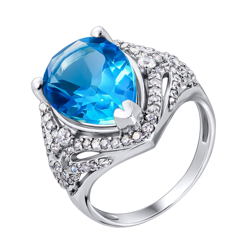 

Серебряное кольцо с голубым кварцем и цирконием 000122582 16.5 размера