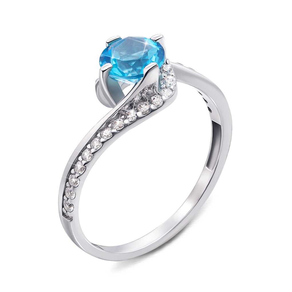 

Серебряное кольцо с голубым кварцем и фианитами 000136409 17.5 размера
