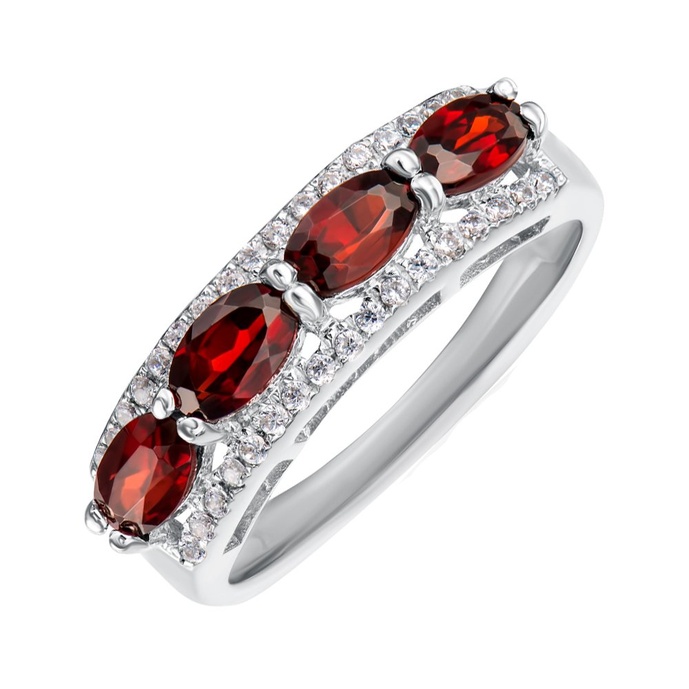

Серебряное кольцо с гранатами и фианитами 000148833 16.5 размера