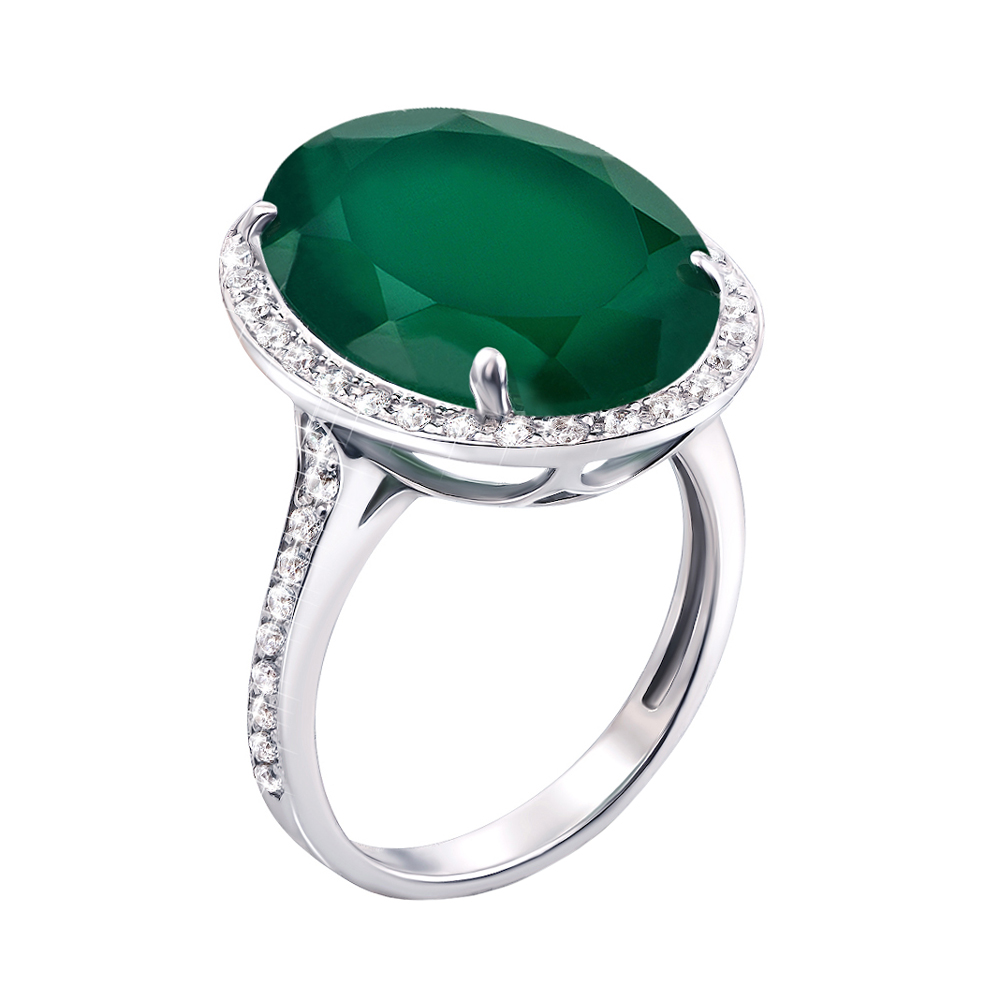 

Серебряное кольцо с зеленым агатом и фианитами 000136235 17.5 размера