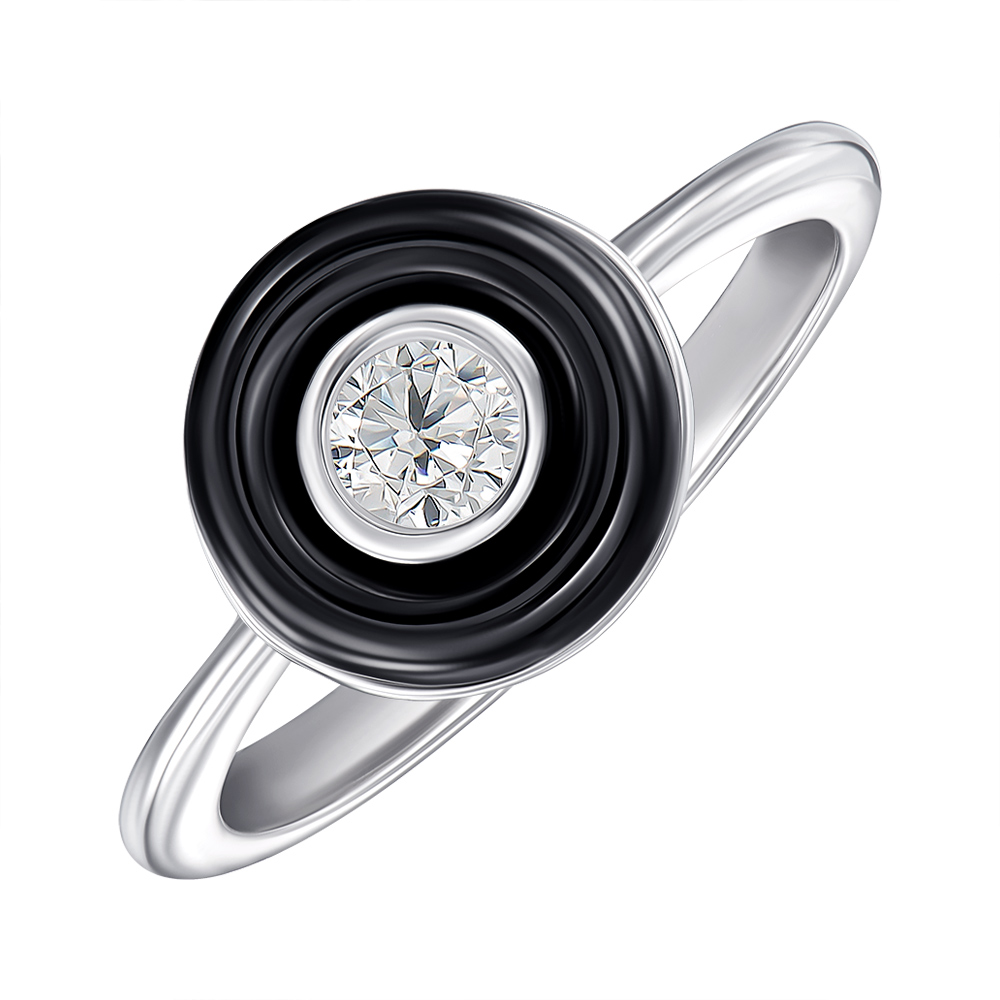 

Серебряное кольцо с керамикой и фианитом 000147844 15.5 размера