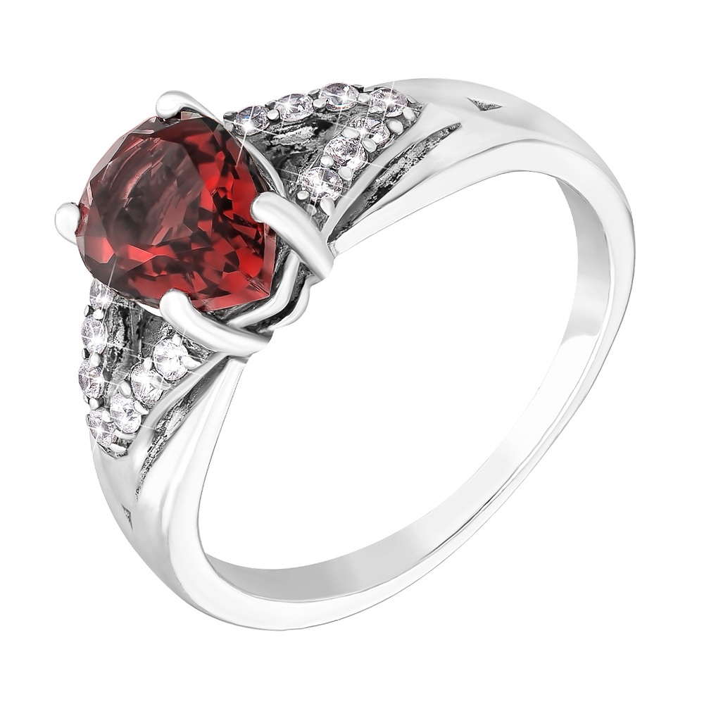 

Серебряное кольцо с гранатом и фианитами 000135690 16.5 размера