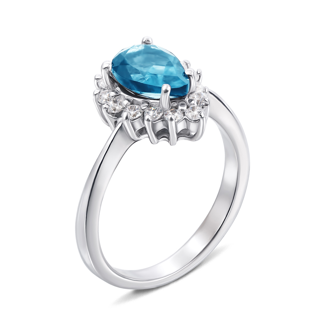 

Серебряное кольцо с топазом и фианитами 000136545 18 размера