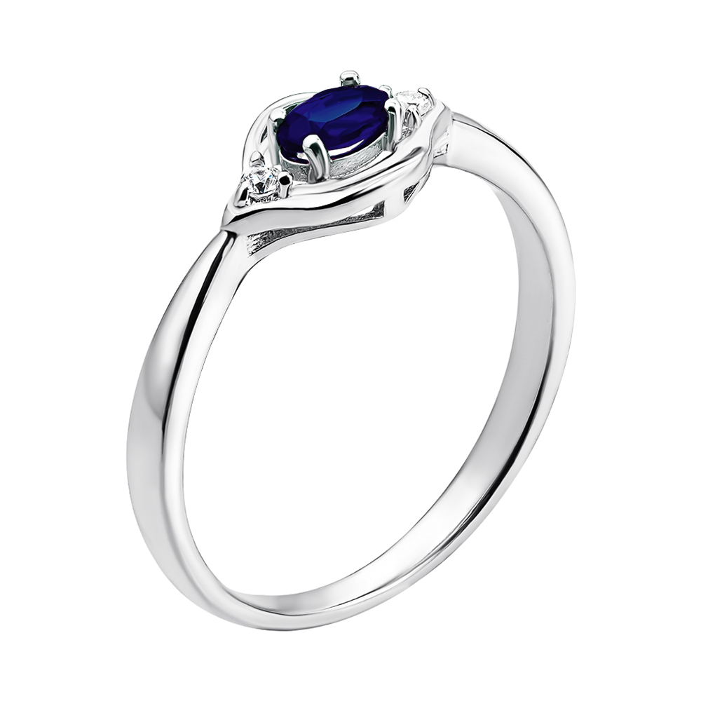 

Серебряное кольцо с сапфиром и фианитами 000136601 18.5 размера