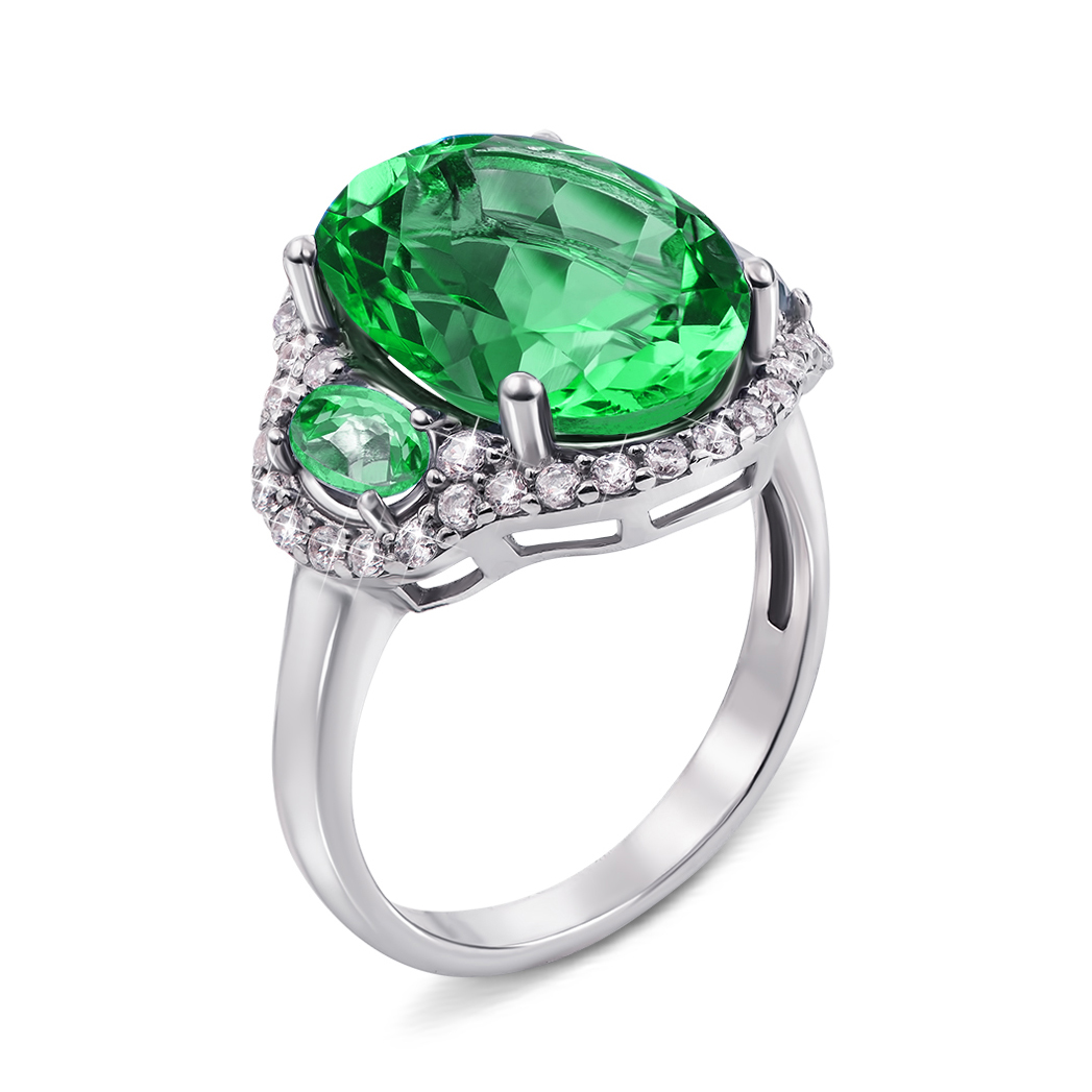 

Серебряное кольцо с зеленым кварцем и фианитами 000122576 18 размера