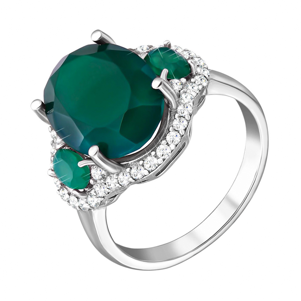 

Серебряное кольцо с зеленым агатом и фианитами 000134418 17.5 размера