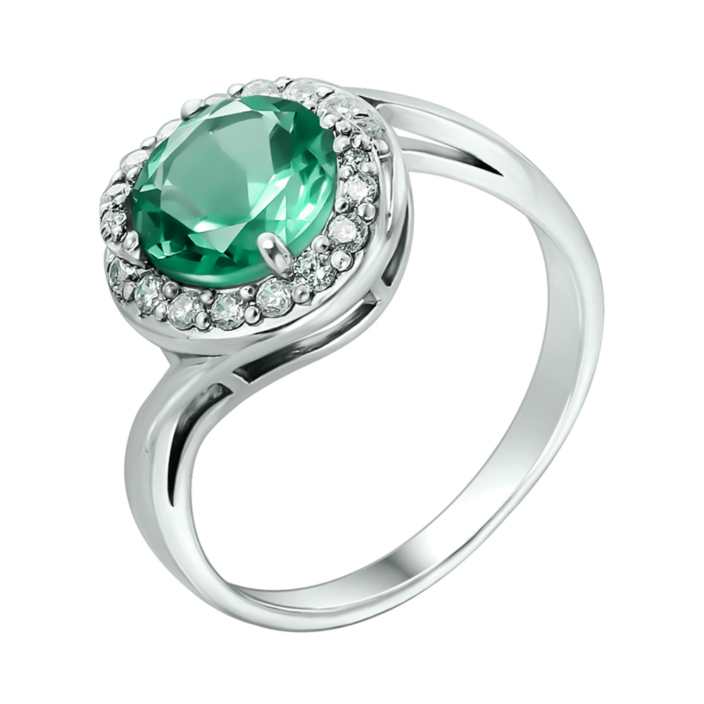 

Серебряное кольцо с зеленым кварцем и фианитами 000122580 15.5 размера