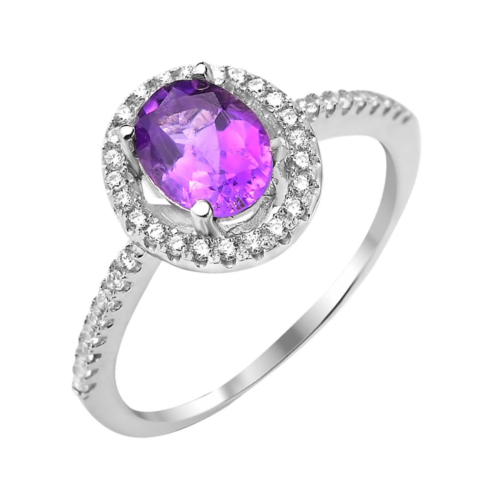 

Серебряное кольцо с аметистом и фианитами 000117809 18 размера