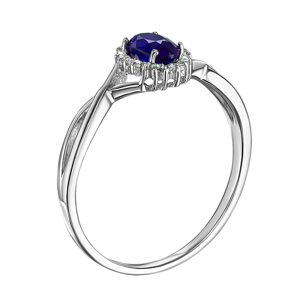 

Серебряное кольцо с сапфиром и фианитами 000133808 16 размера
