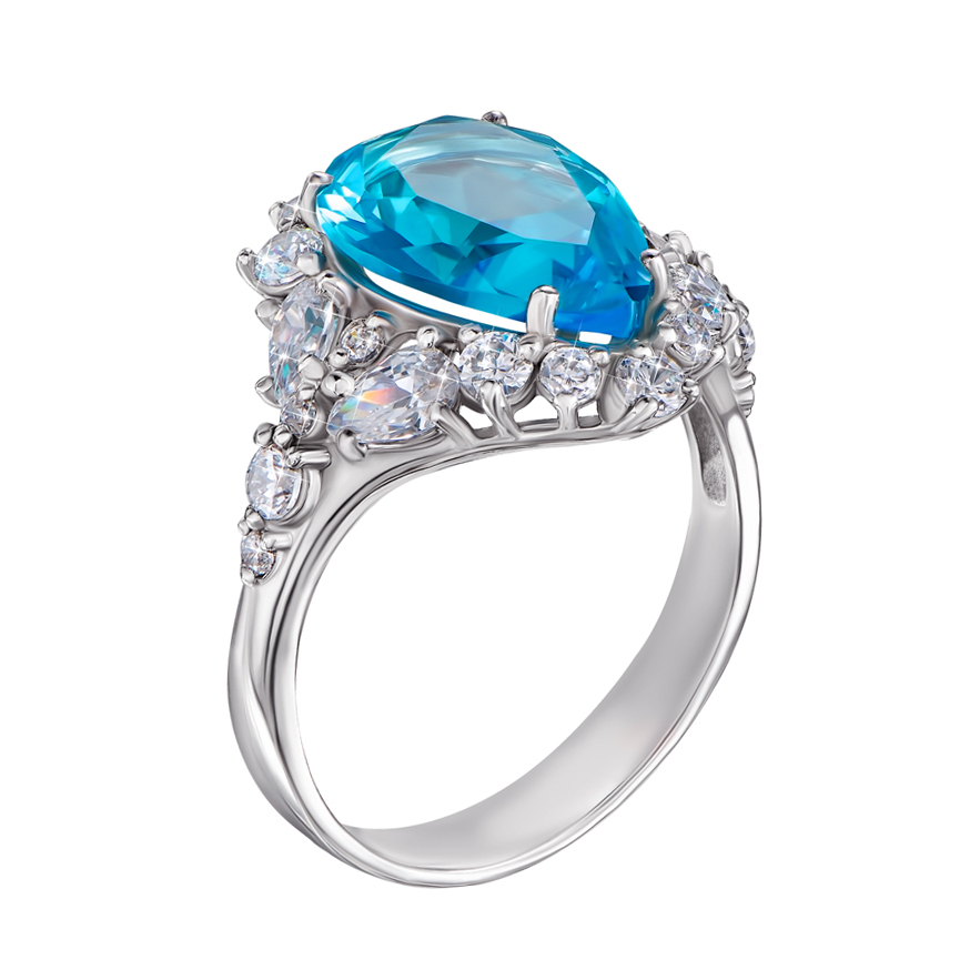 

Серебряное кольцо с голубым кварцем и фианитами 000134334 17 размера