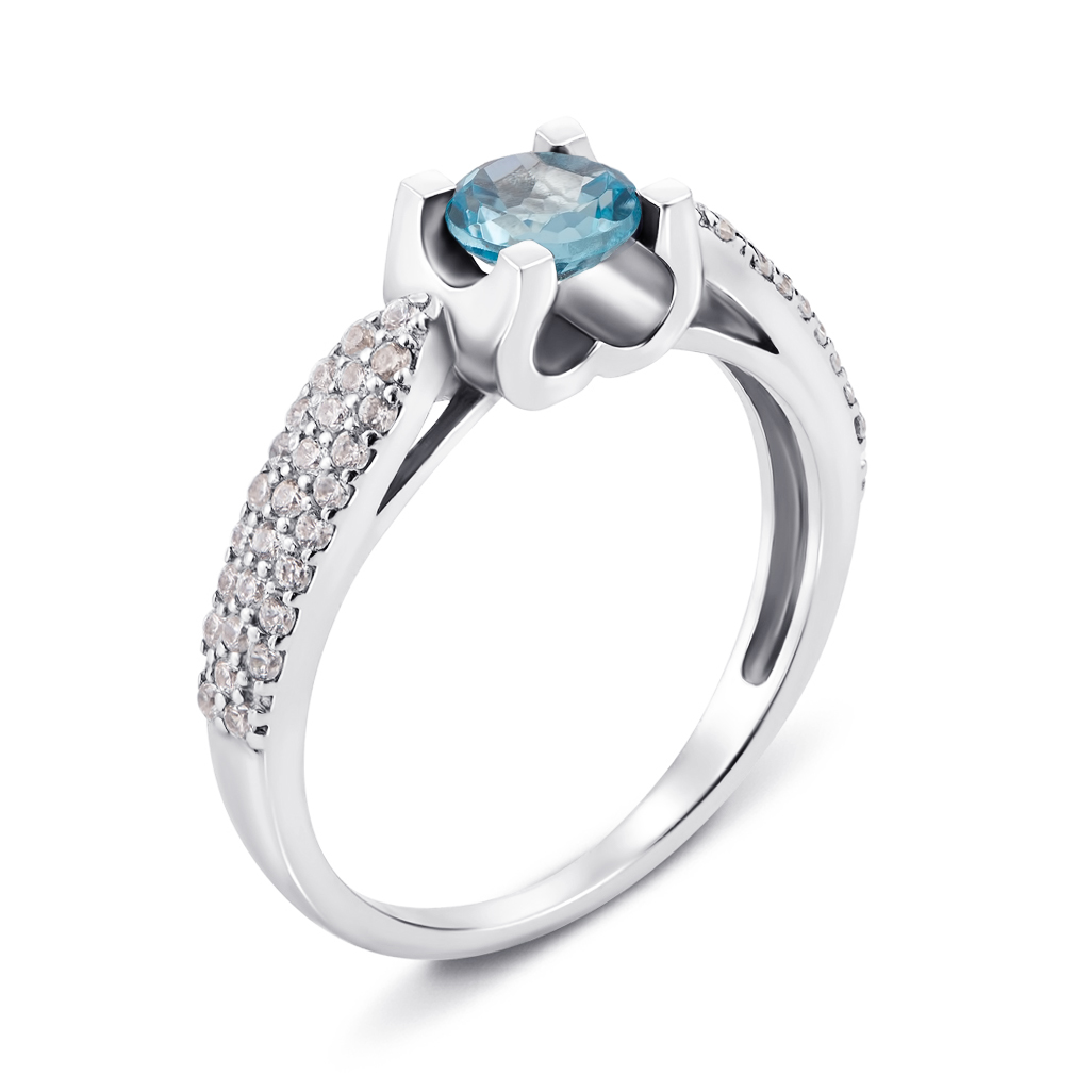 

Серебряное кольцо с голубым кварцем и фианитами 000122588 17.5 размера