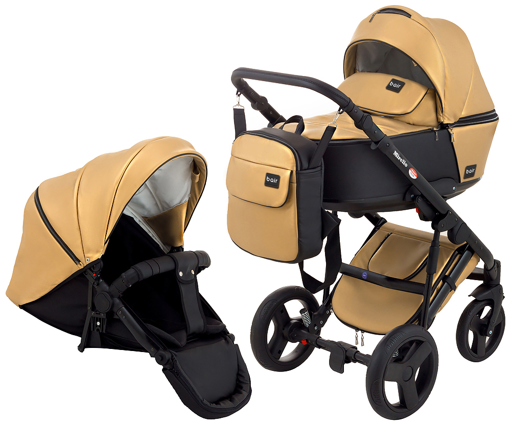 

Коляска 2 в 1 Bair Mirello Plus кожа 100% MP-38 золото перламутр - черный
