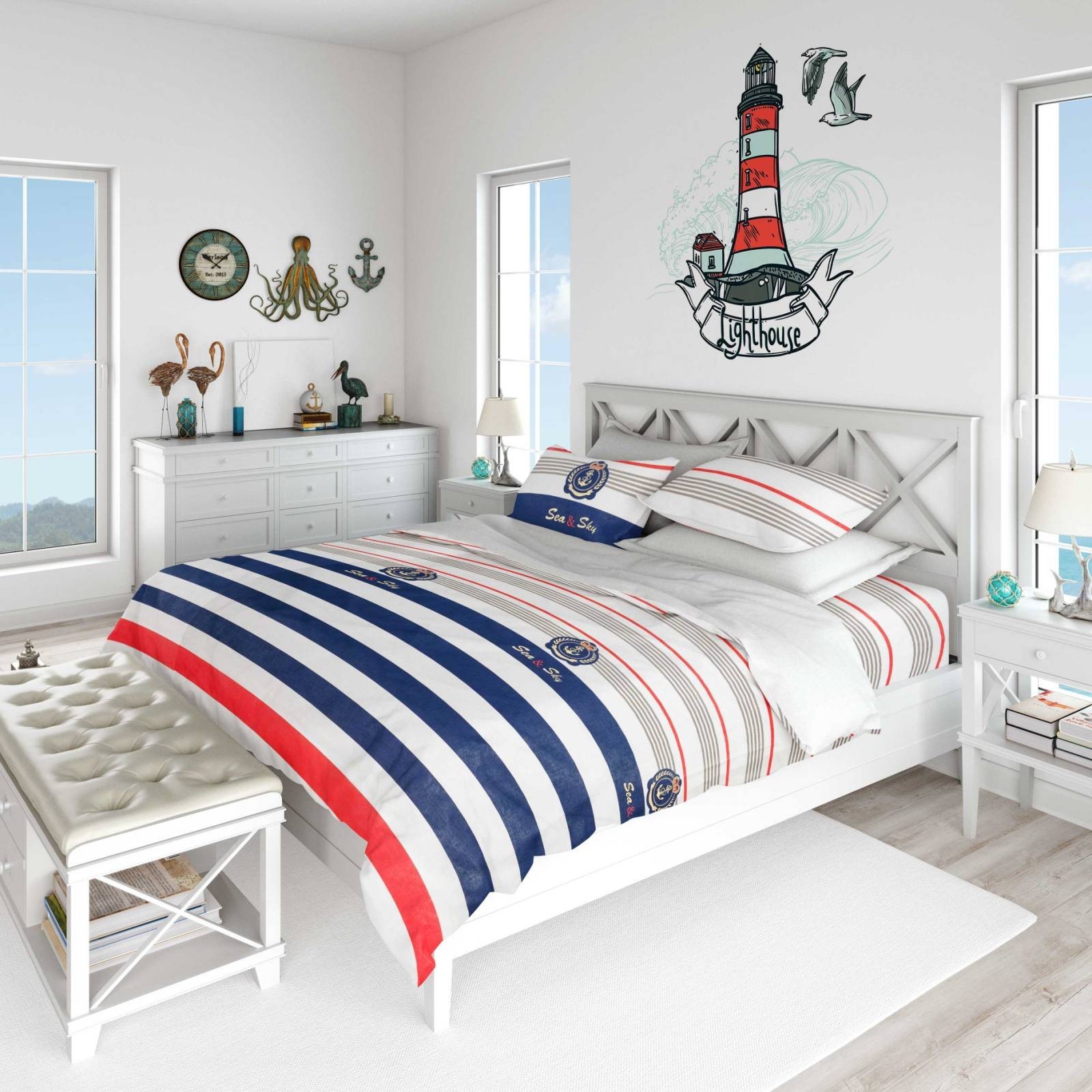 

Комплект постельного белья Облака Бязь Евро220*240 Lighthouse with White