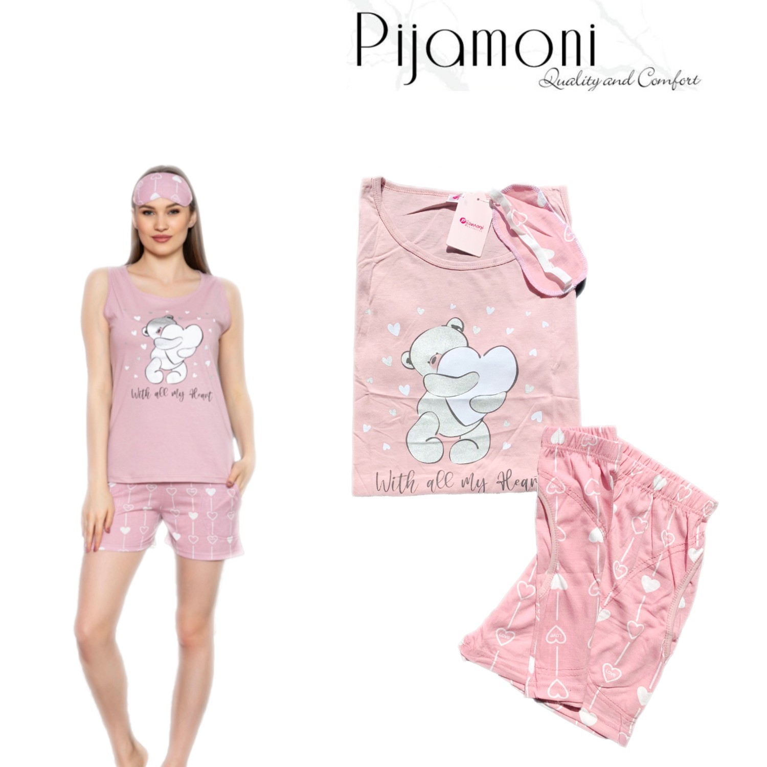 

Пижама женская хлопковая My Heart 2 Pijamoni (Турция) . Шорты + Майка + Маска, Пижама женская хлопковая My Heart 2 Pijamoni (Турция) S. Шорты + Майка + Маска