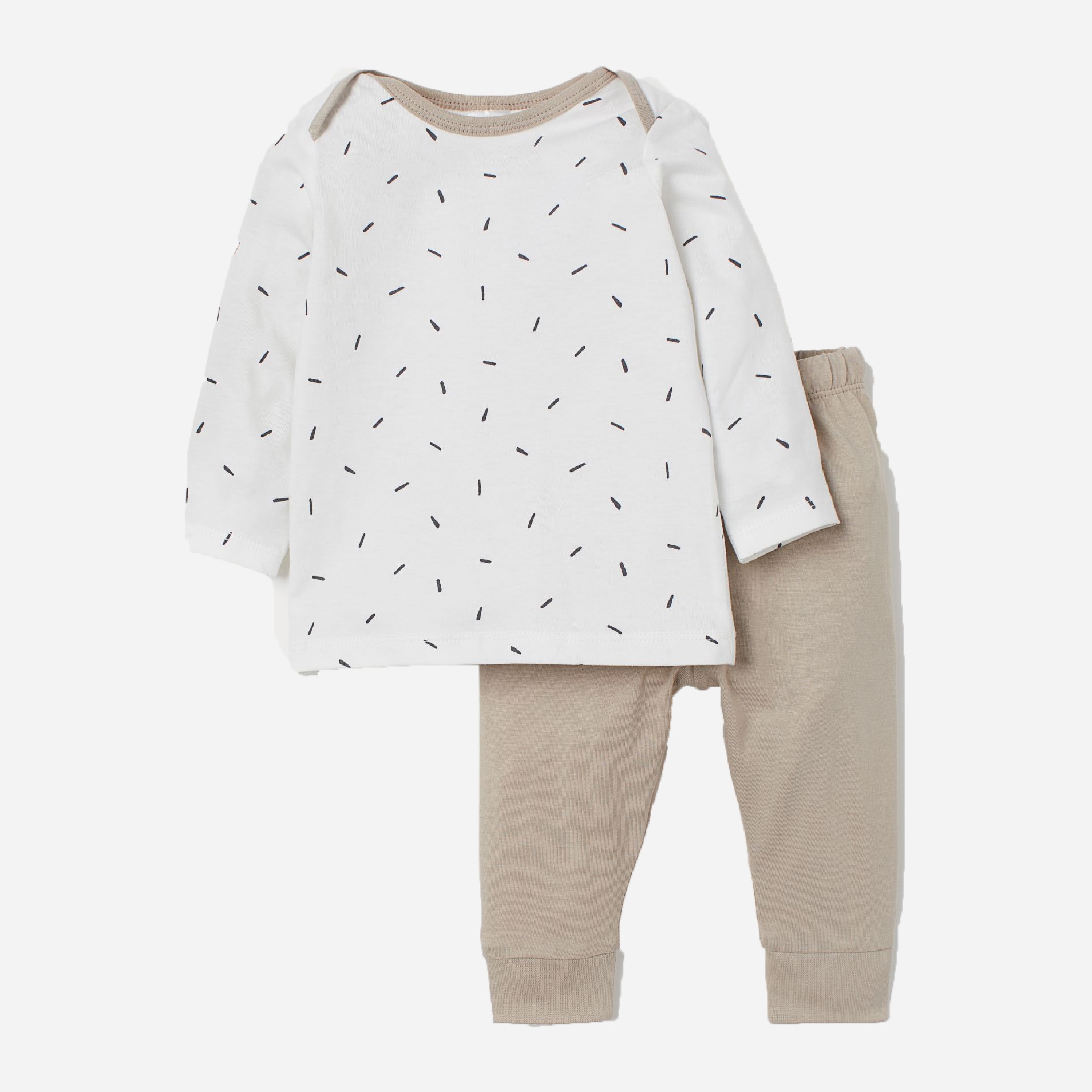 

Комплект (лонгслив + брюки) H&M 505-8834752 104 см Бежевый/Белый