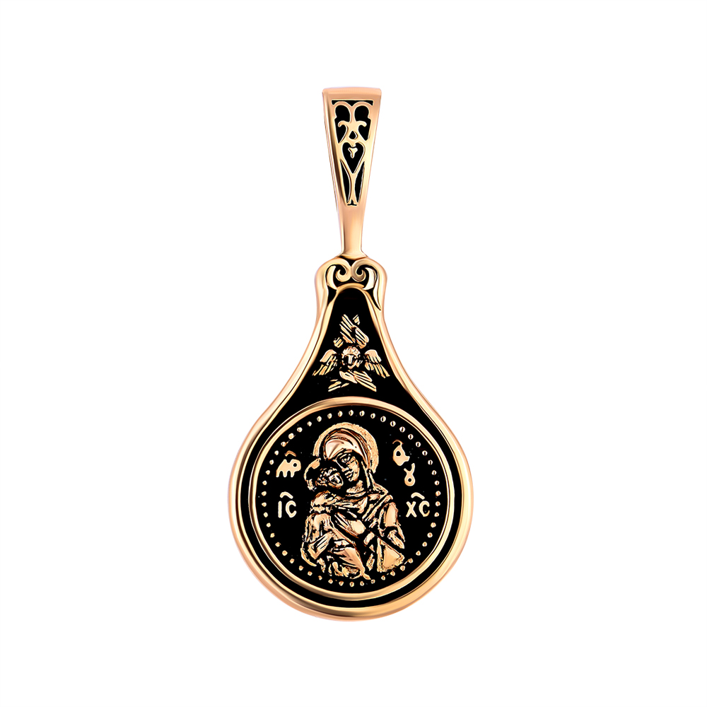 

Ладанка в комбинированном цвете золота Владимирская Божья Матерь с чернением 000136139