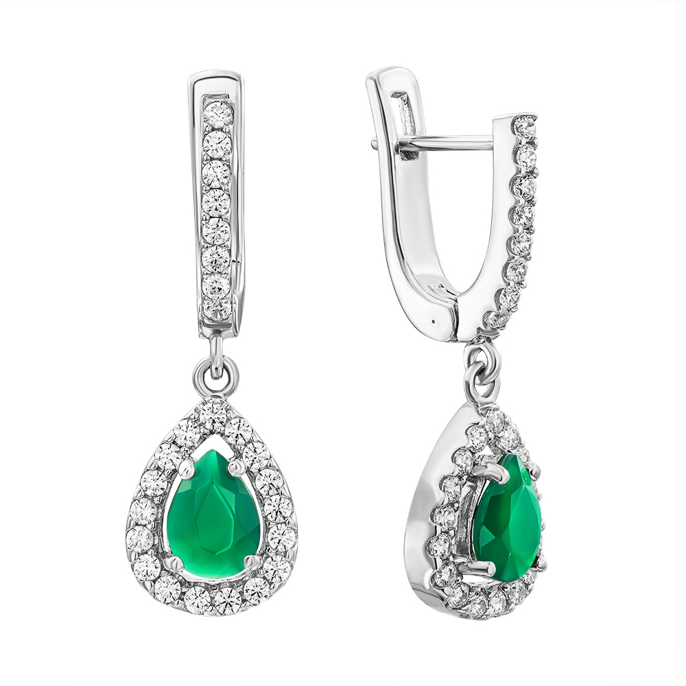 

Серебряные серьги-подвески с изумрудами и фианитами 000137295
