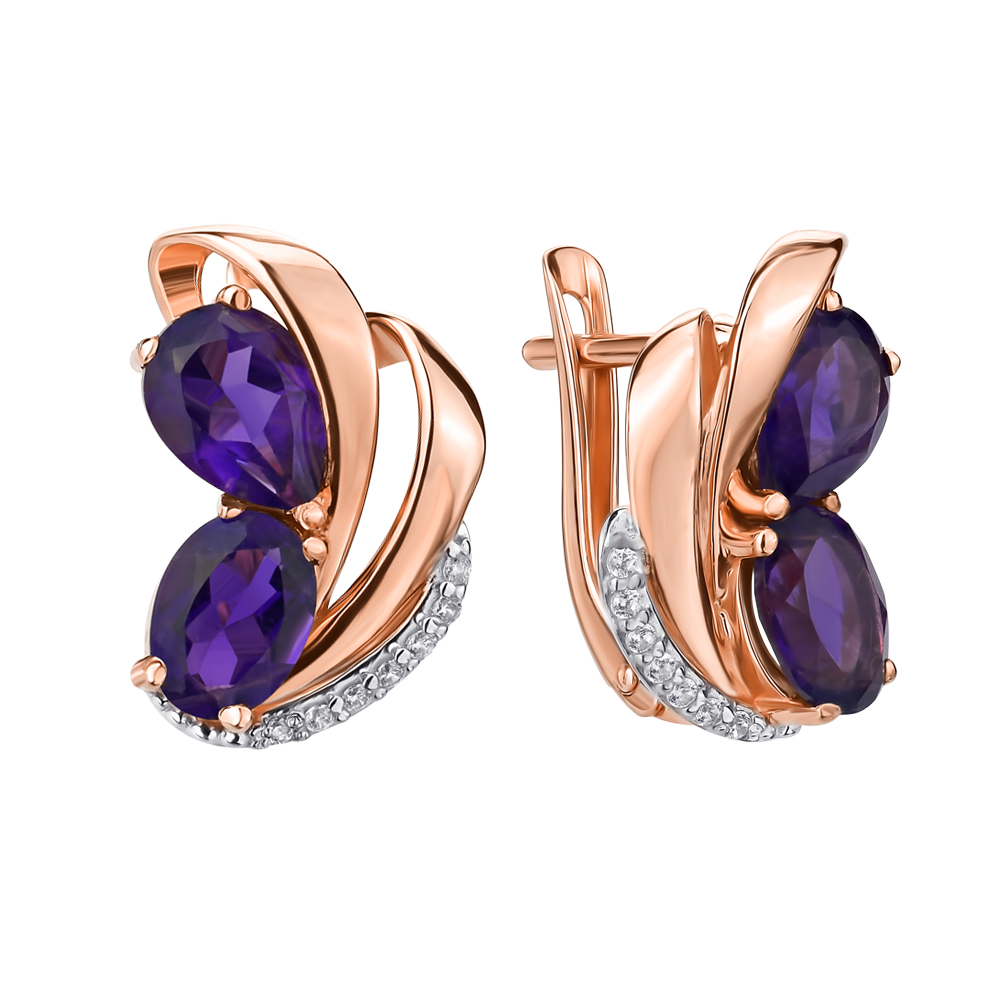 

Серьги из красного золота с аметистами и фианитами 000138553