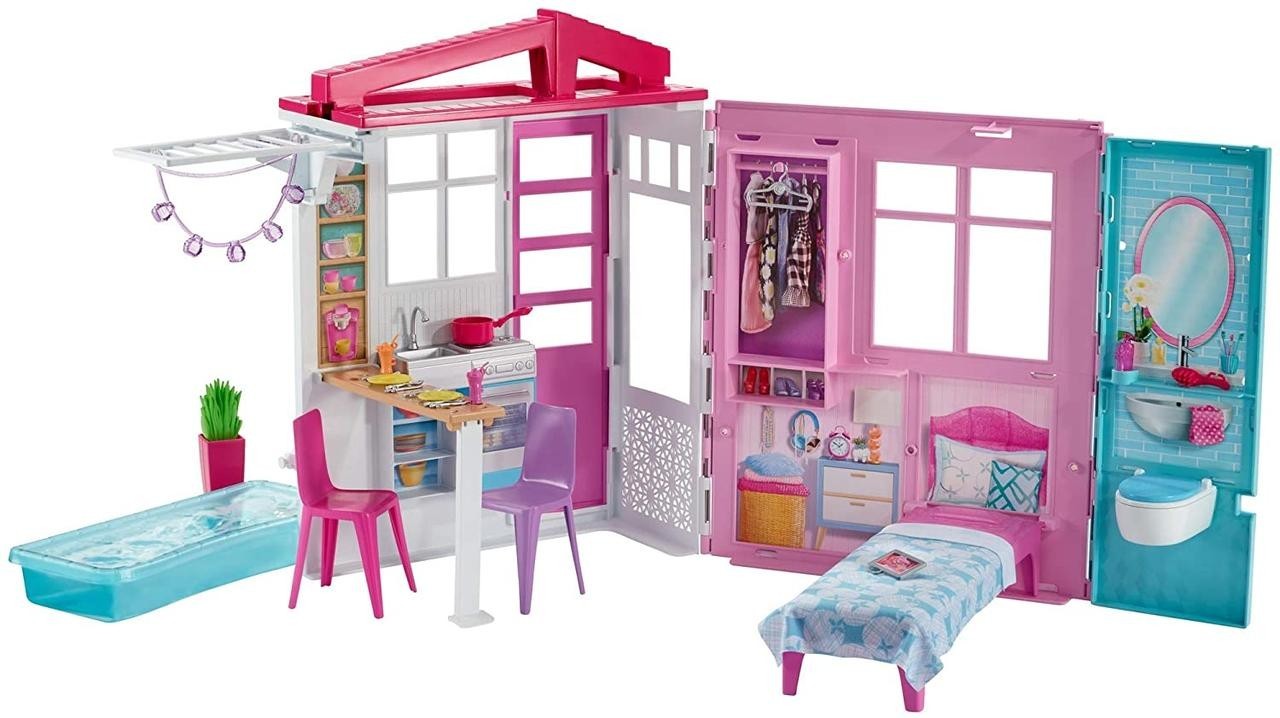 

Игровой набор Mattel Переносной портативный домик для Барби раскладной с мебелью дом Barbie Dollhouse (FXG54)