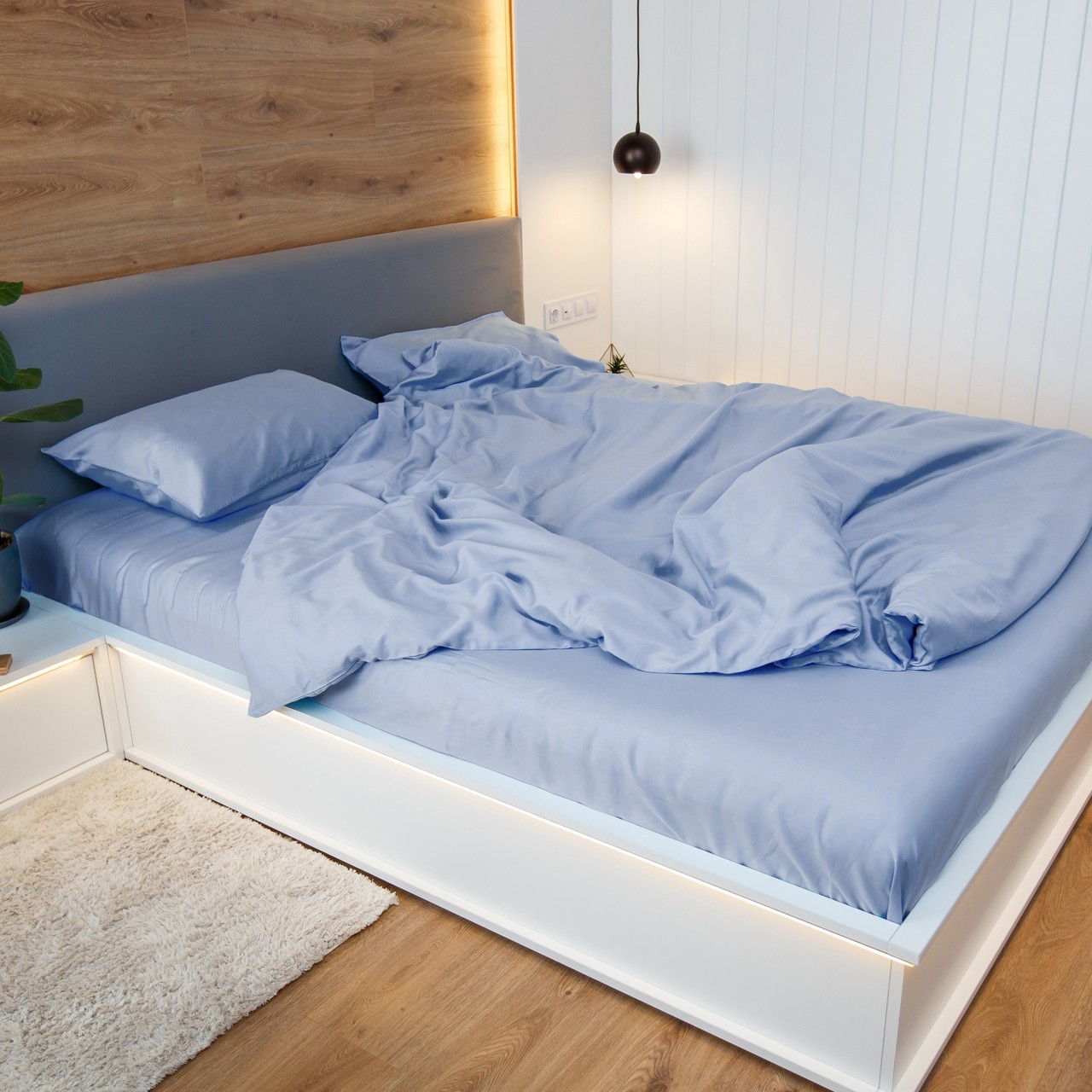 

Простынь NaviHome сатин 195х220 см нежно-васильковая