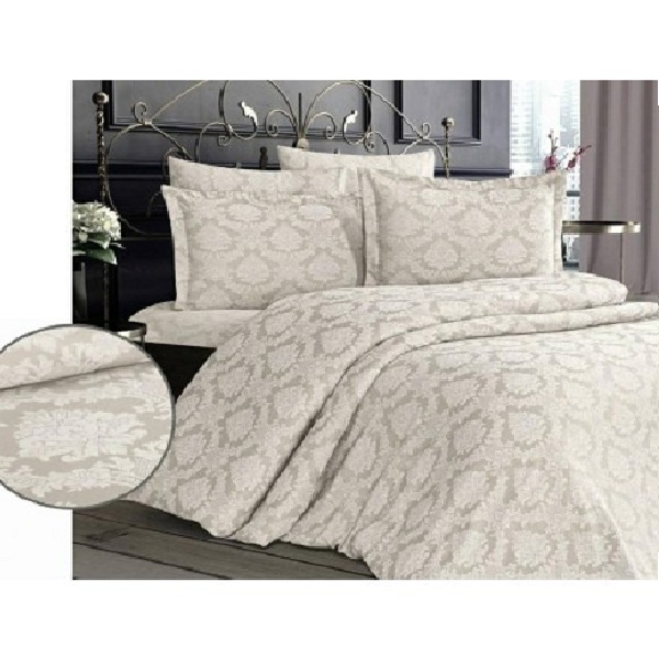

Постельное белье KC HOME Saten евро 200*220 Sendy Krem жакард, Турция Код 8988