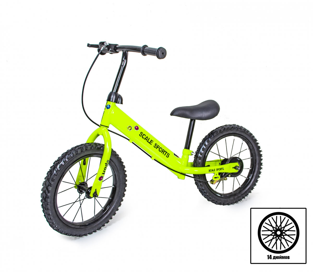 

Беговел (Велобег) детский Scale Sports 14" с надувными колесами, Салатовый
