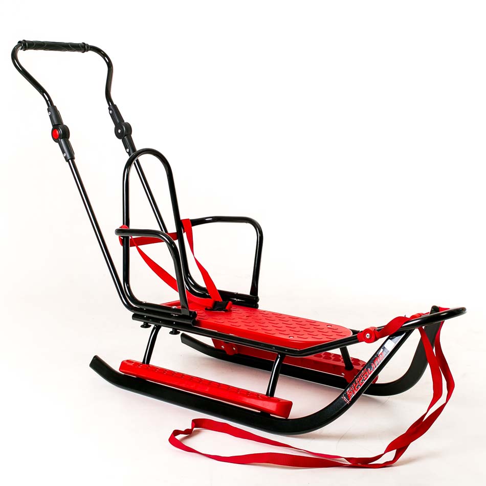 

Санки Adbor Piccolino Black Edition RED з ручкою-штовхачем і підніжками