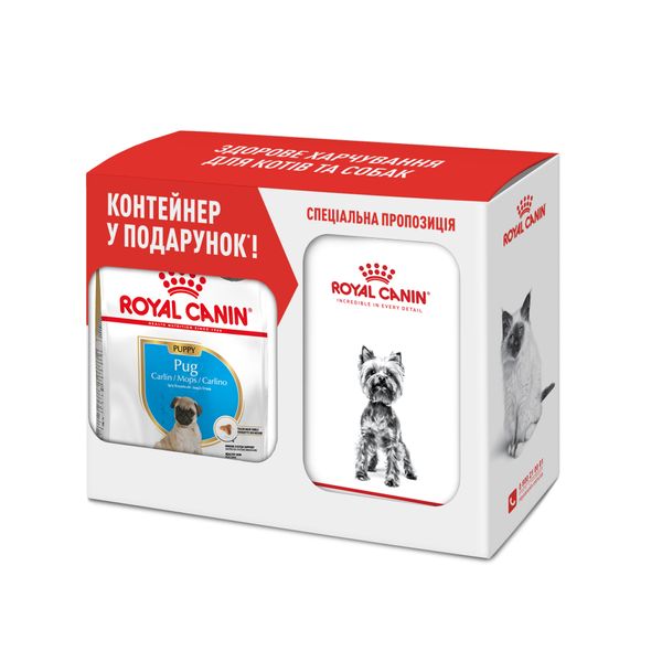 

Сухий корм для цуценят породи мопс Royal Canin Pug Puppy 1,5 кг (домашня птиця) + контейнер у подарунок