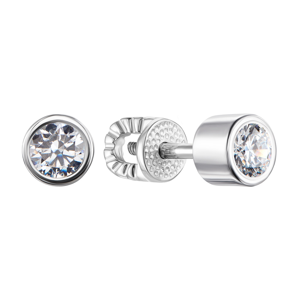 

Серебряные серьги-пуссеты с завальцованным цирконием Swarovski 000103057