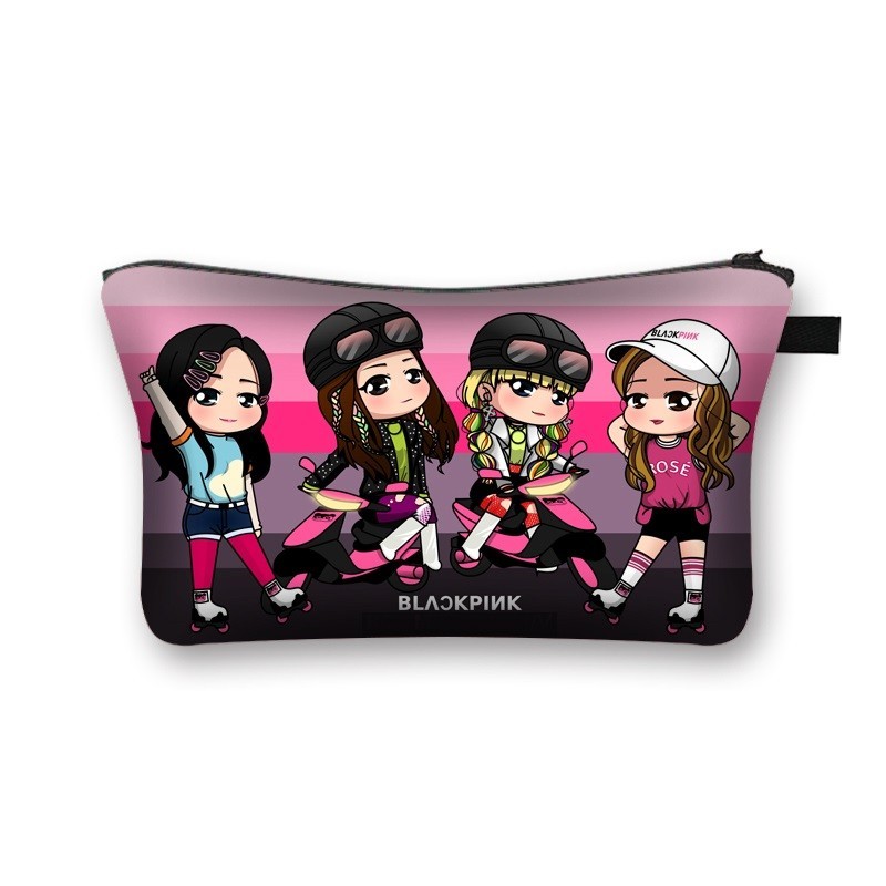 

Косметичка молодежная модная женская органайзер для макияжа мейкапа KPOP Blackpink Anime Блекпинк Анимэ для девочек с принтом фиолетовая