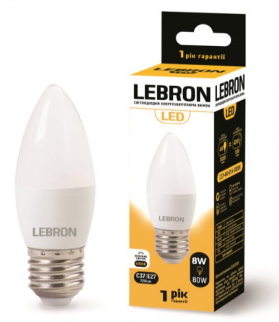 

Лампа светодиодная Lebron L-C37 8Вт Е27 4100К упак 10 шт.