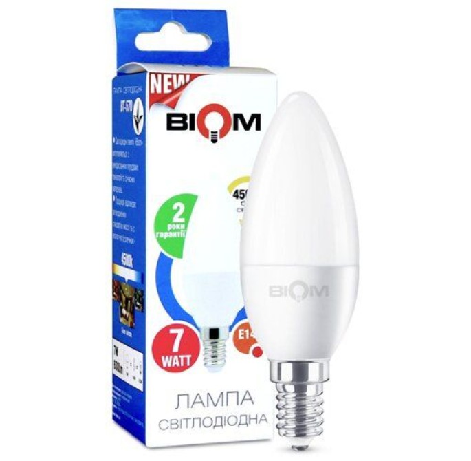 

Лампа светодиодная Biom C37 7Вт Е14 4500К упак 10 шт.