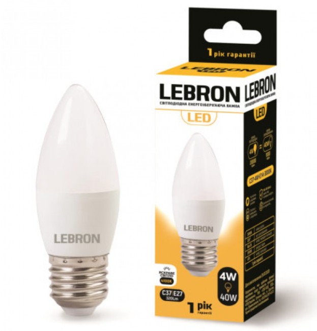 

Лампа светодиодная Lebron L-C37 4Вт Е27 4100К упак 10 шт.