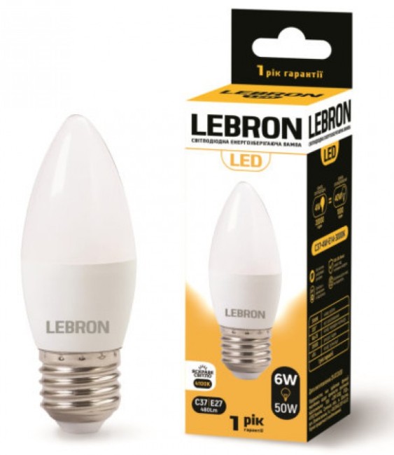 

Лампа светодиодная Lebron L-C37 6Вт Е27 4100К упак 10 шт.