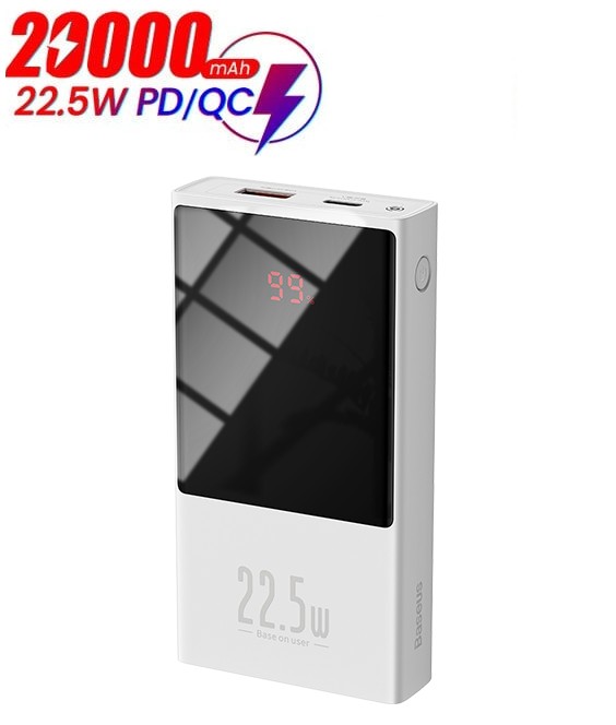 

Павербанк Baseus 22.5W 20000mAh Quick Charge 3.0|Power Delivery для iPad/iPhone/ Xiaomi/ Samsung/Huawei white