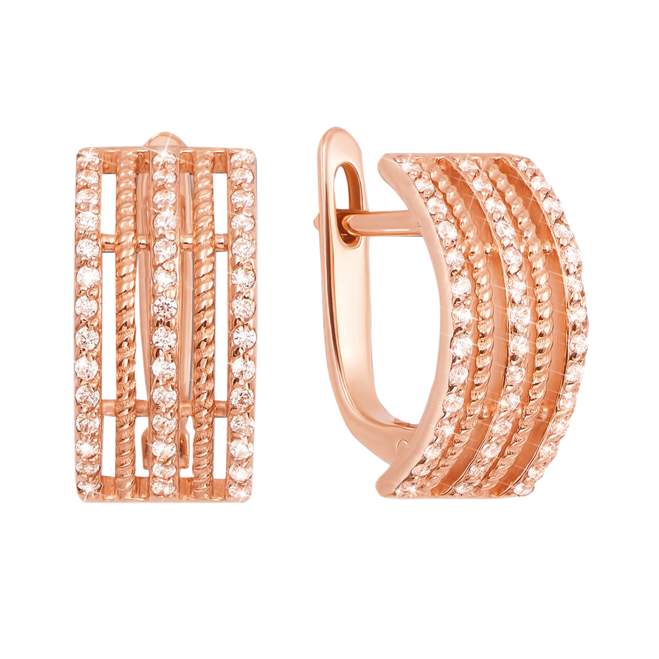 

Золотые серьги Паустина в красном цвете с дорожками фианитов