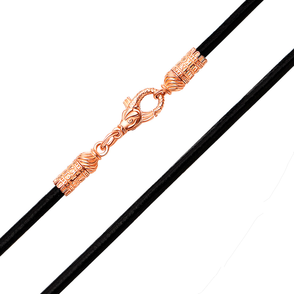 

Каучуковый шнурок Стихия в красном цвете с золотым замком в виде рыбки и узорным креплением 45 размера