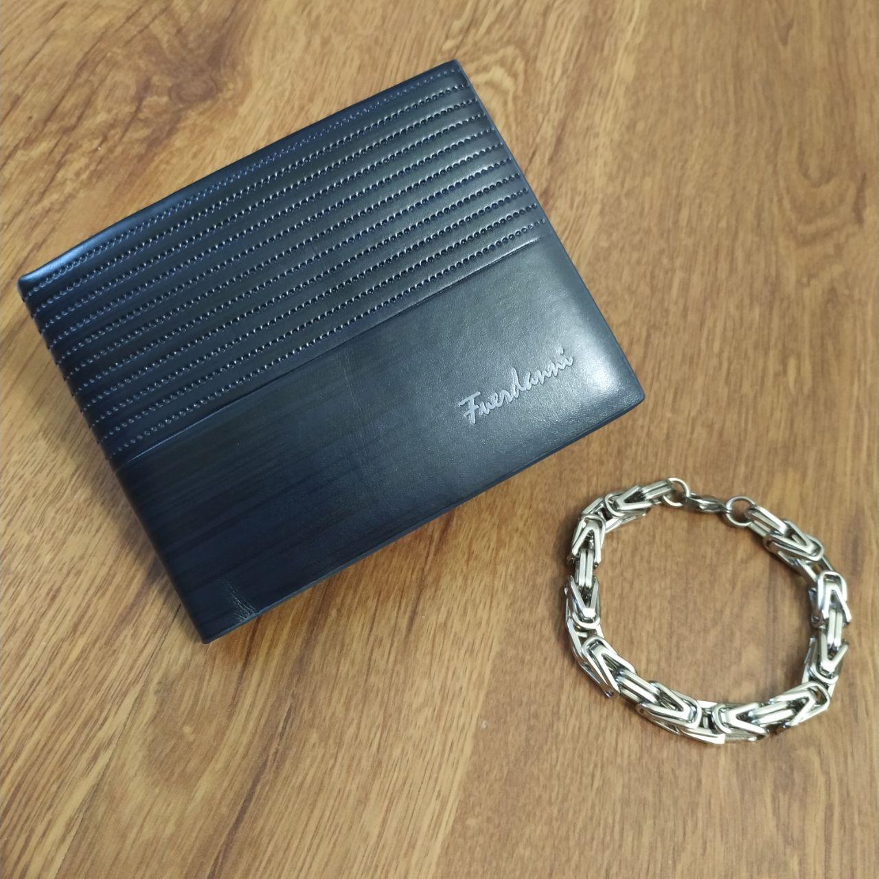 

Подарочный набор Мужской портмоне Fuerdanni синий + мужской браслет Steel Rage Silver