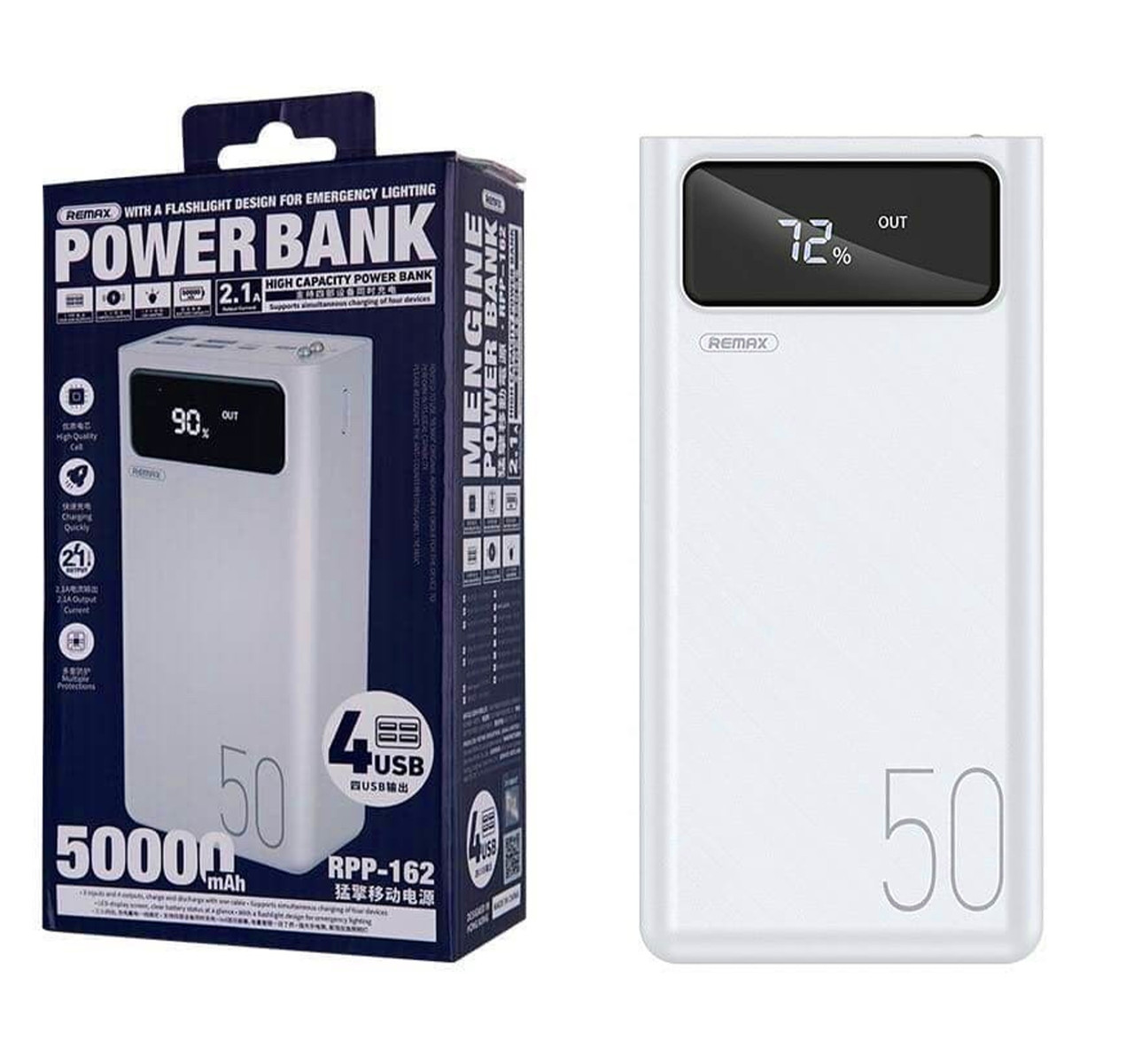 

Повербанк Remax RPP-162 50000 mAh, Powerbank с фонариком, белый