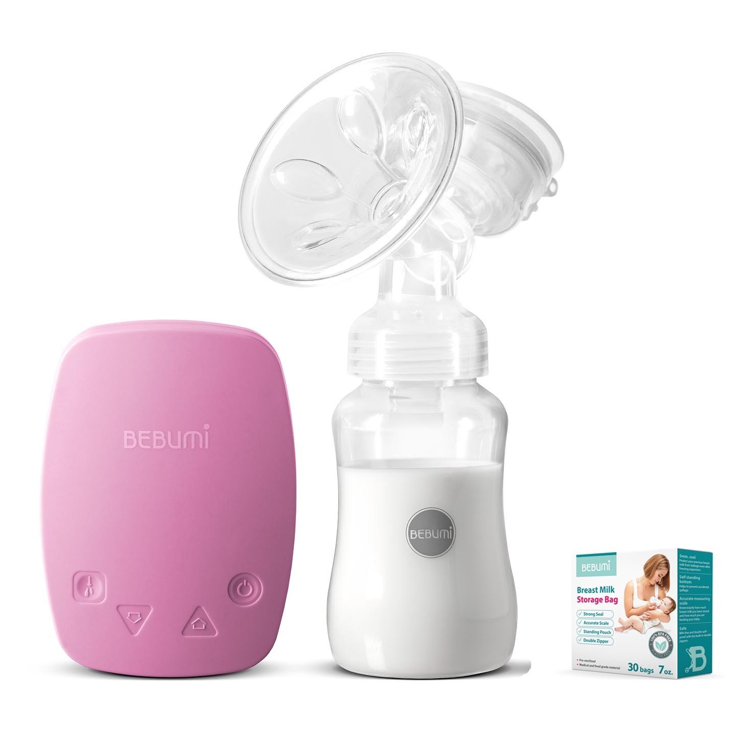 

Электрический молокоотсос Bebumi BS Eco (C pink) с силиконовой соской + пакеты для хранения грудного молока Bebumi 30 штук