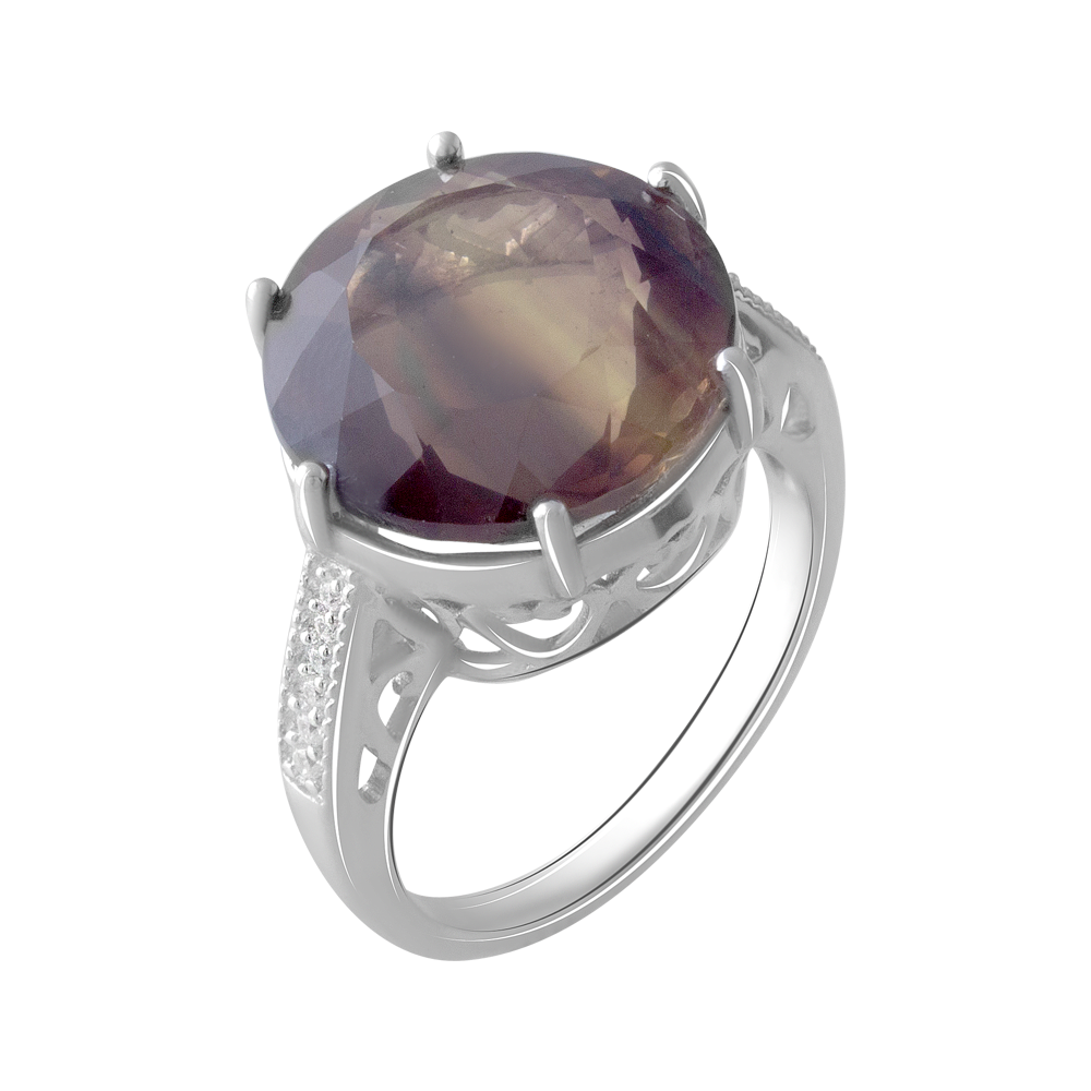 

Срібна каблучка 925 проби 6,31 г з бреттонським флюоритом з Великобританії класу ААА та білими цирконами 6,816 карат Valentine розмір 19.0