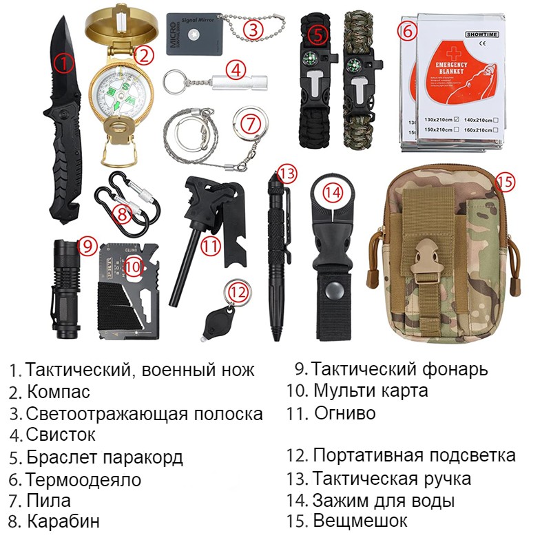 

Набор инструментов для выживания 17 в 1 survival military