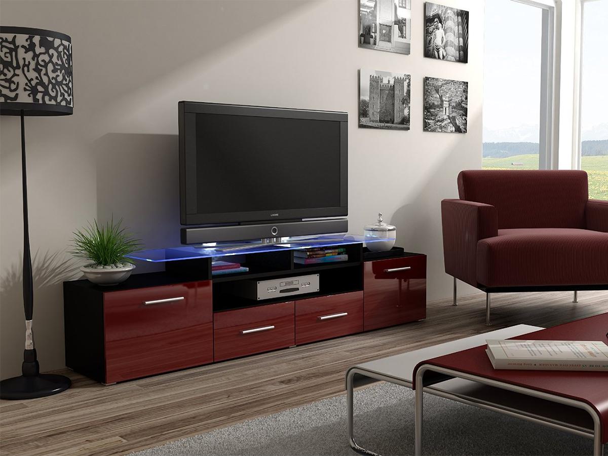 

Тумба под ТВ Evora Cama Черный матовый + Бордо глянец