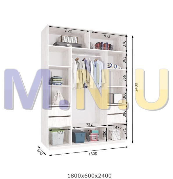 

Шкаф-купе KyivMebli Ro186 1800х600х2400 аляска ДСП/зеркало/ДСП