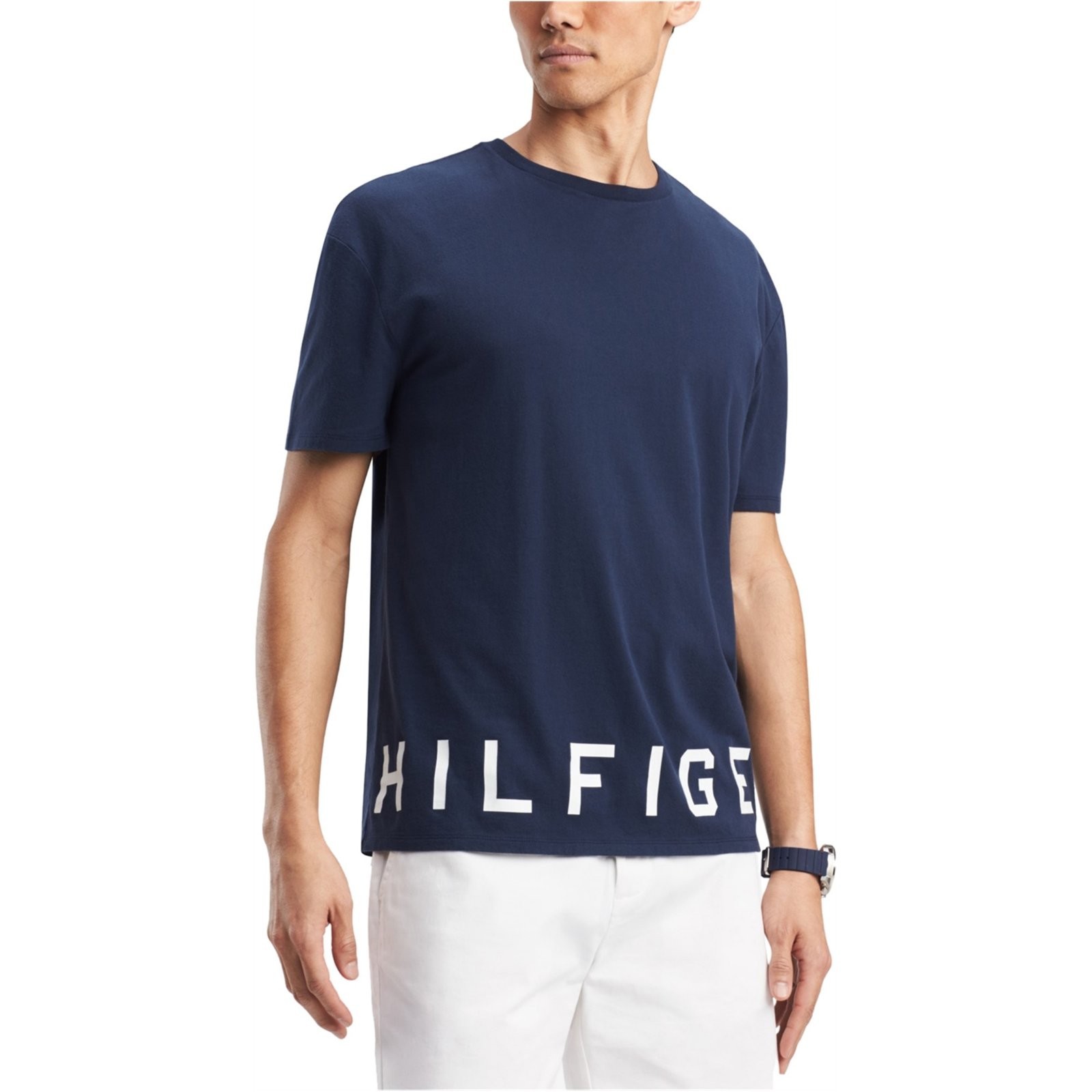 

Футболка Tommy Hilfiger oversized, хлопковая с круглым вырезом,темно-синий 78C5400, р.XL.
