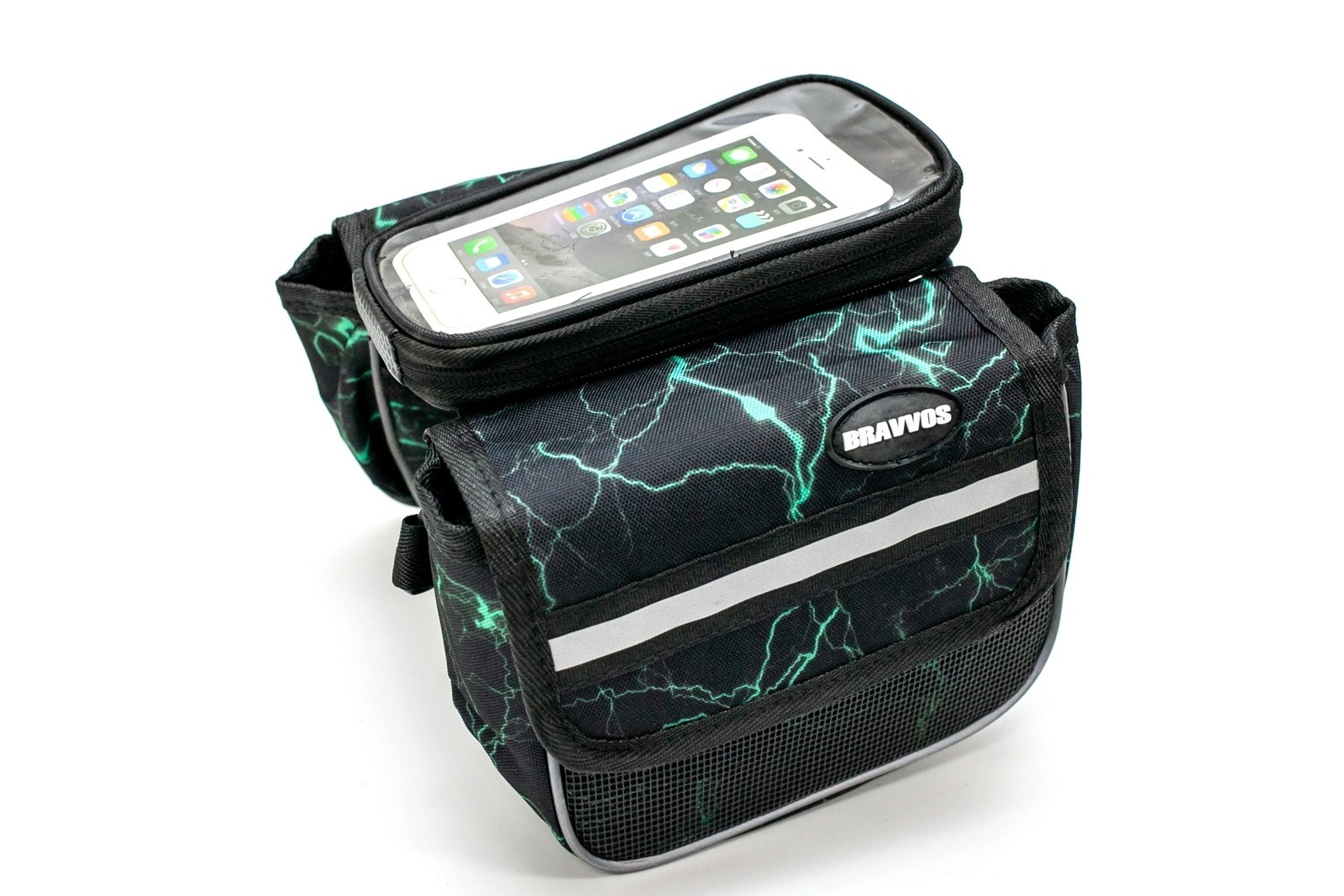 

Велосумка на раму Bravvos QL-012 с отделение под смартфон чёрный с голубым