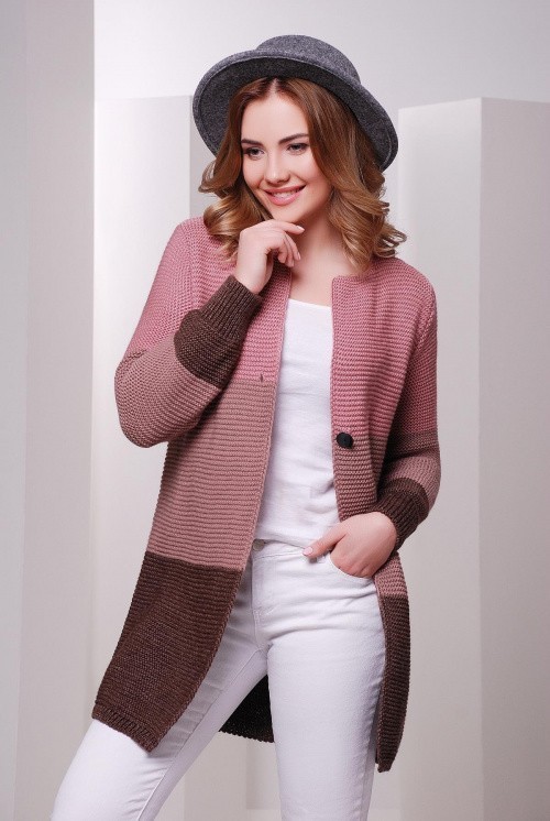 

Женский вязаный кардиган MarSe 132 44-50 роза-фрез-коричневый