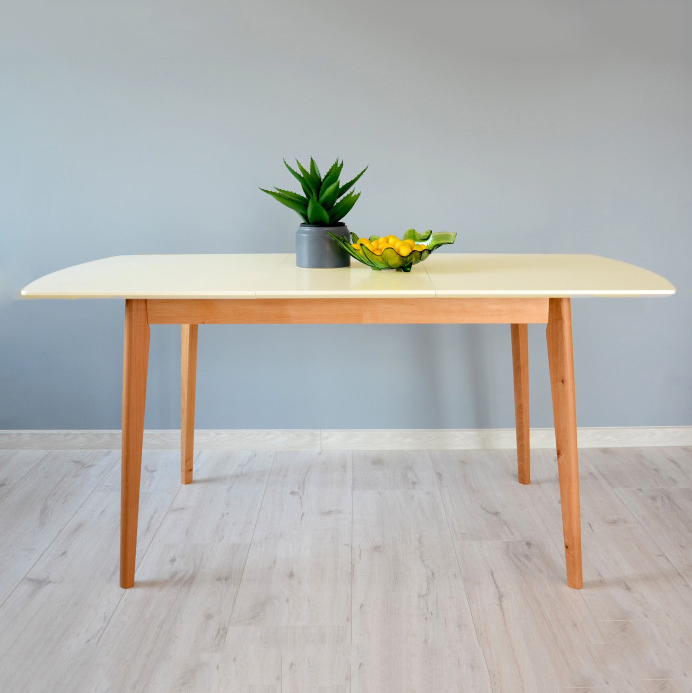 

Раскладной обеденный стол в гостиную, кухню из дерева и МДФ Exen II 80x120(+40) кремовый Intarsio