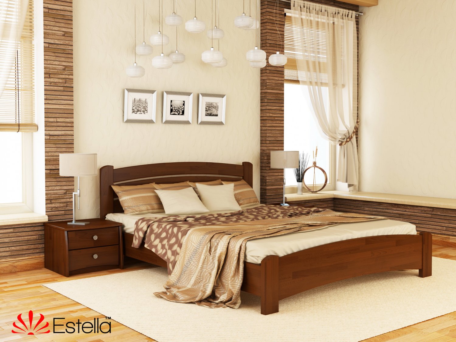 

Кровать двуспальная Венеция Люкс Estella 140х190 108 - каштан Щит 2Л25