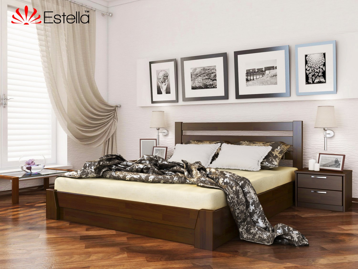 

Кровать двуспальная Селена Estella 140х190 101 - темный орех Щит 2Л25